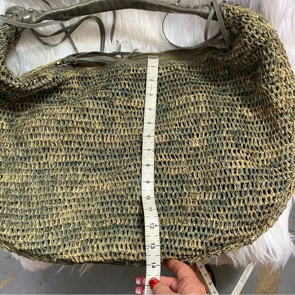 NEW Flora Bella tan green  raffia leather boho hobo shoulder bag